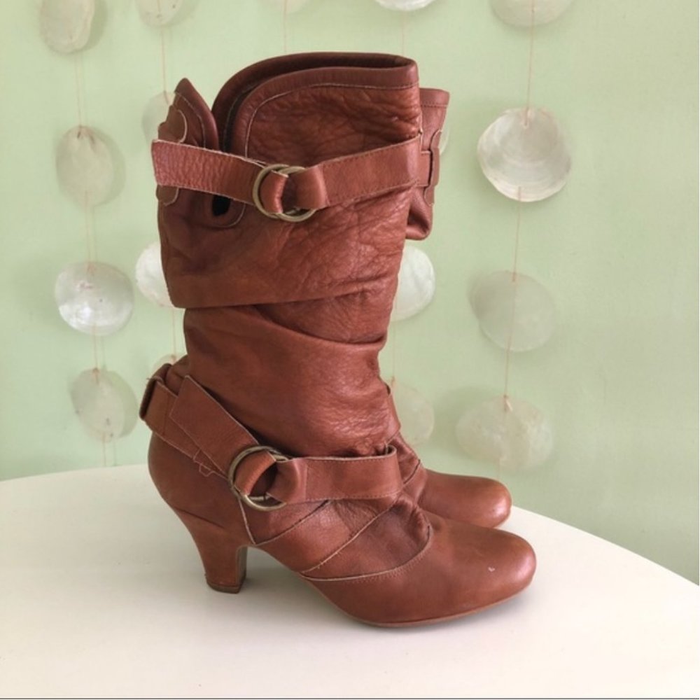 Steve Madden Leather Slouchy Strappy Buckle Boots